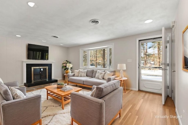 living room featuring light wood-type flooring