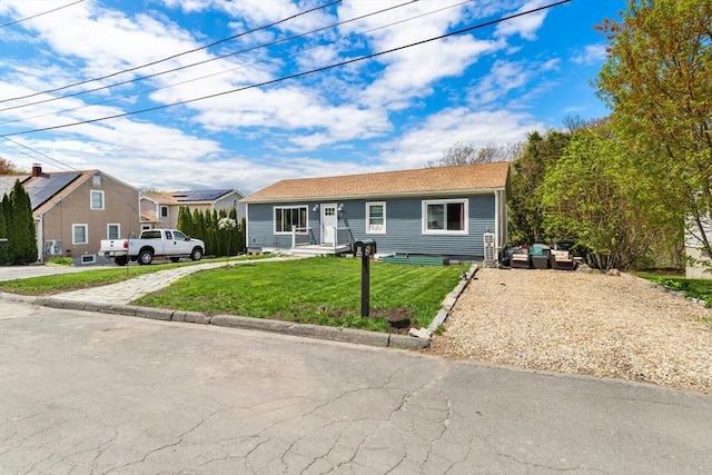 ranch-style home with a front lawn