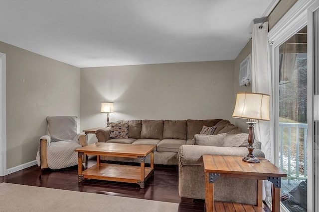 living room with dark wood-type flooring