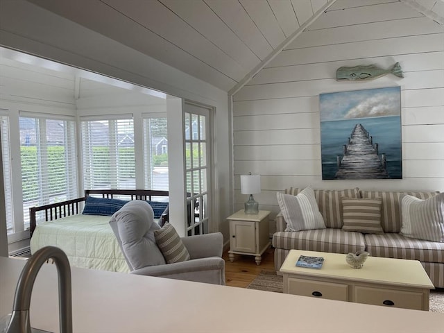 17 Hydrangea Ln Unit 786, Mashpee, MA 02649 - living room with vaulted ceiling, wood finished floors, and wood walls