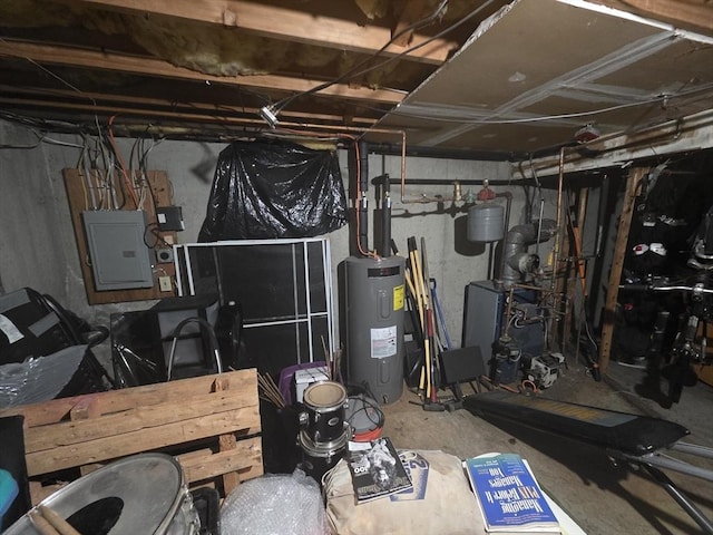 209-211 Ventura St, Ludlow, MA 01056 - unfinished basement with electric panel, water heater, and a heating unit