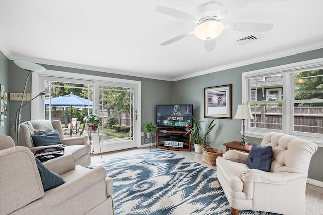 64 Pond St, Nahant, MA 01908 - living room with ornamental molding and ceiling fan