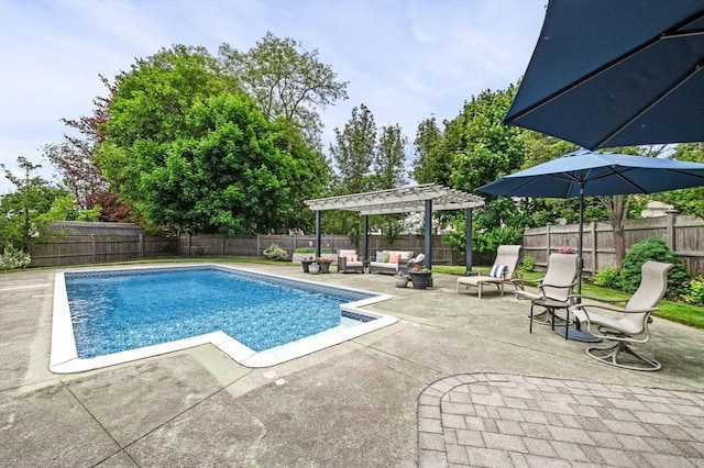 64 Pond St, Nahant, MA 01908 - view of pool with a pergola, an outdoor hangout area, a patio area, and a fenced backyard