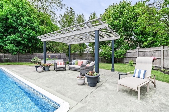 64 Pond St, Nahant, MA 01908 - fenced backyard featuring a pergola, an outdoor living space, and a patio area