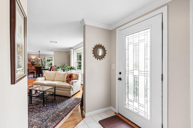 64 Pond St, Nahant, MA 01908 - foyer entrance with ornamental molding and light tile patterned floors