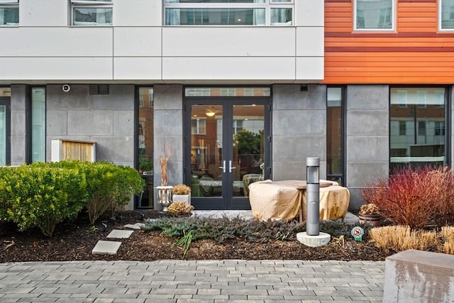 doorway to property featuring french doors