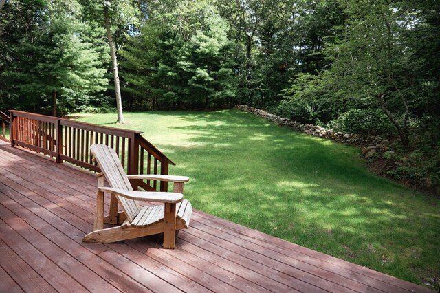 wooden terrace with a lawn