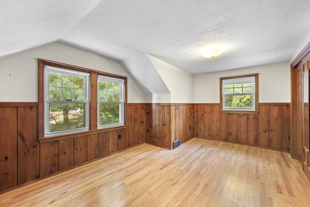 45 Donamor Ln, East Longmeadow, MA 01028 - additional living space with wood-type flooring, wainscoting, wooden walls, and lofted ceiling