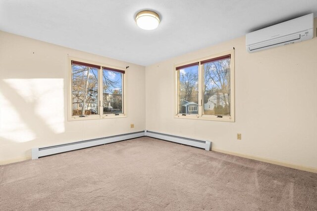 carpeted empty room with a wall mounted air conditioner