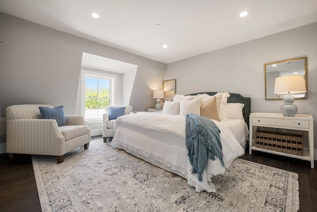 bedroom featuring wood finished floors and recessed lighting