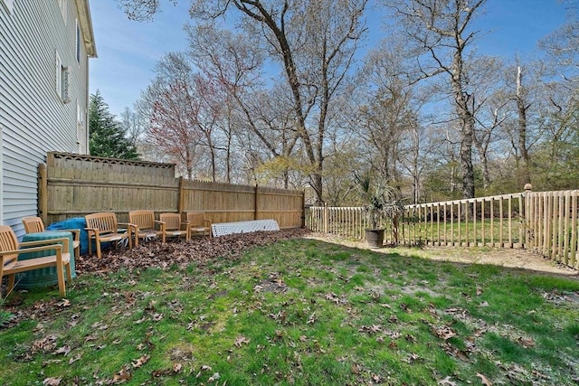 view of yard with a fenced backyard