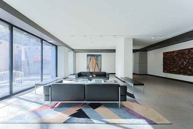 living room with light tile patterned floors