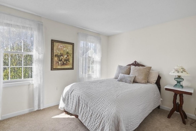 bedroom featuring carpet floors, baseboards, and multiple windows