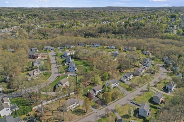 bird's eye view with a residential view and a wooded view