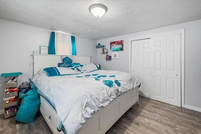 bedroom with hardwood / wood-style flooring and a closet