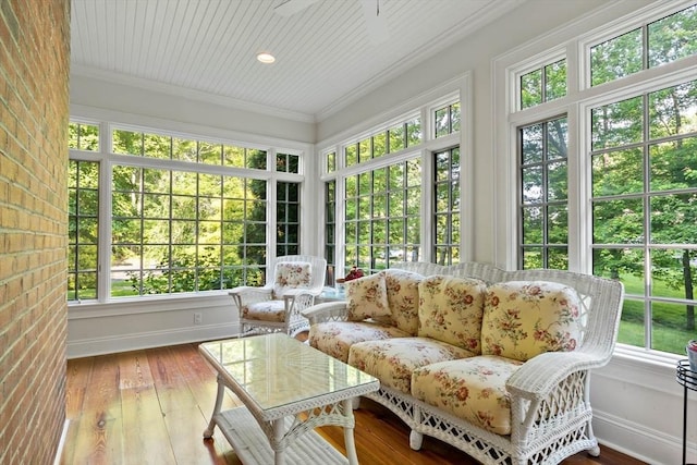 218 Pine St, Rehoboth, MA 02769 - sunroom / solarium featuring ornamental molding, hardwood / wood-style floors, plenty of natural light, and wooden ceiling
