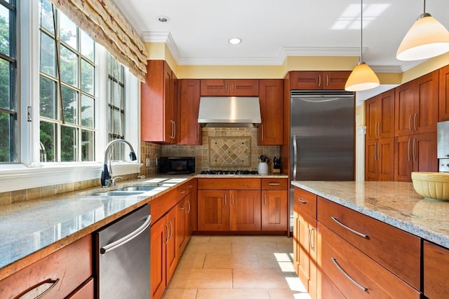 218 Pine St, Rehoboth, MA 02769 - kitchen with stainless steel dishwasher, a sink, extractor fan, crown molding, and gas cooktop