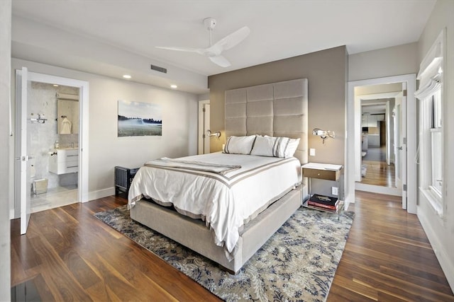 416 Commonwealth Ave Unit 317, Boston, MA 02215 - bedroom featuring a ceiling fan, visible vents, wood finished floors, baseboards, and recessed lighting