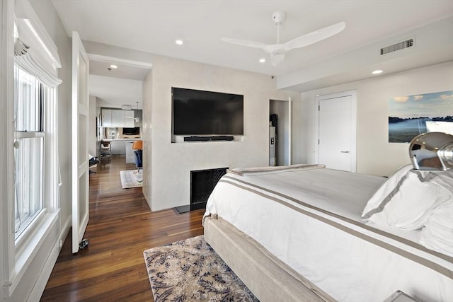 416 Commonwealth Ave Unit 317, Boston, MA 02215 - bedroom featuring recessed lighting, a ceiling fan, visible vents, and wood finished floors