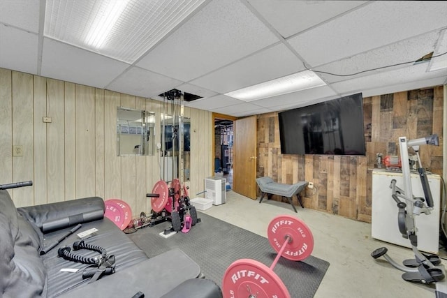 14 Halmstad, Worcester, MA 01607 - workout room featuring wood walls and a drop ceiling