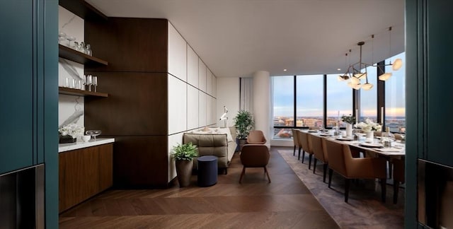 dining area with expansive windows