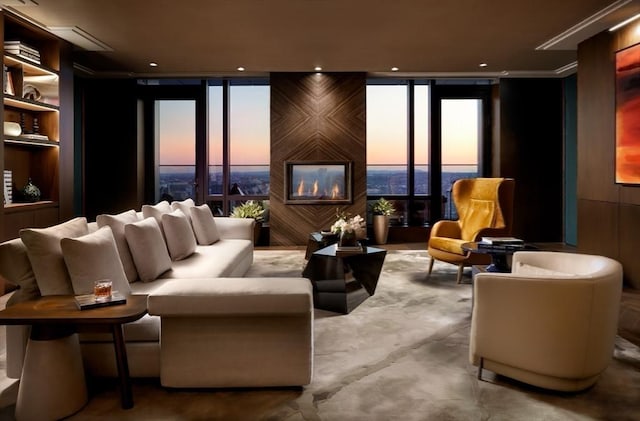 home theater room with finished concrete flooring