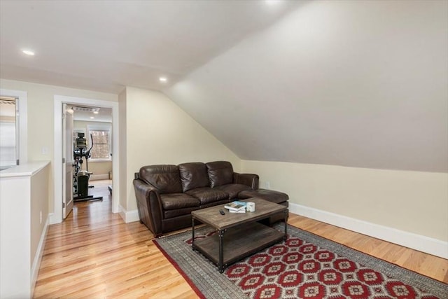 38 Rocky Hill Rd Unit B, Amesbury, MA 01913 - living room with light wood-style floors, recessed lighting, vaulted ceiling, and baseboards