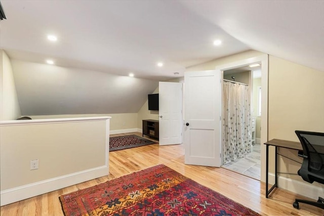 38 Rocky Hill Rd Unit B, Amesbury, MA 01913 - office area featuring lofted ceiling, light wood-style flooring, baseboards, and recessed lighting