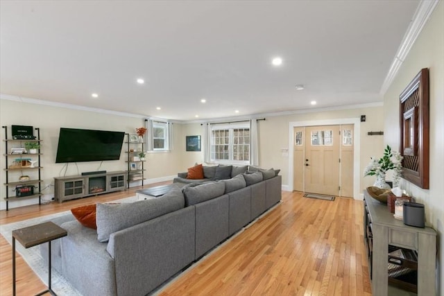 38 Rocky Hill Rd Unit B, Amesbury, MA 01913 - living area with crown molding, light wood finished floors, recessed lighting, and baseboards