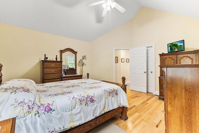 37 Railroad Ave, Whitman, MA 02382 - bedroom with light wood-type flooring, high vaulted ceiling, and a ceiling fan