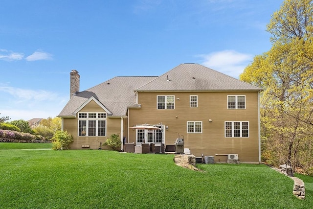 3 Emerson Way, Hopkinton, MA 01748 - back of house with outdoor lounge area, a yard, and a chimney