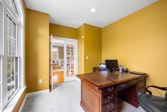 3 Emerson Way, Hopkinton, MA 01748 - home office with french doors, light colored carpet, baseboards, and recessed lighting