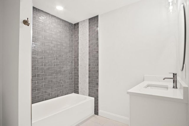 50 N Payne St Unit 2, Quincy, MA 02169 - full bath featuring marble finish flooring, baseboards, shower / tub combination, and vanity