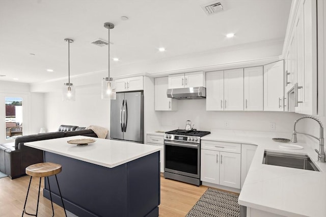 50 N Payne St Unit 2, Quincy, MA 02169 - kitchen with stainless steel appliances, under cabinet range hood, a sink, open floor plan, and a center island