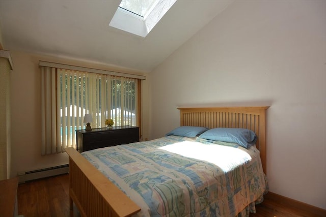 13 N Grove St, Foxboro, MA 02035 - bedroom with baseboard heating, wood finished floors, a skylight, lofted ceiling, and access to outside