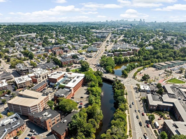 aerial view with a view of city and a water view