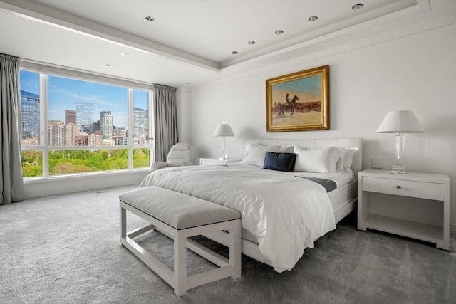 2 Commonwealth Ave Unit 15Bc, Boston, MA 02116 - carpeted bedroom with a tray ceiling, a view of skyline, and recessed lighting