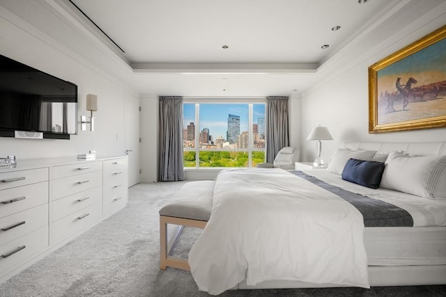 2 Commonwealth Ave Unit 15Bc, Boston, MA 02116 - bedroom featuring a raised ceiling, light colored carpet, and a city view