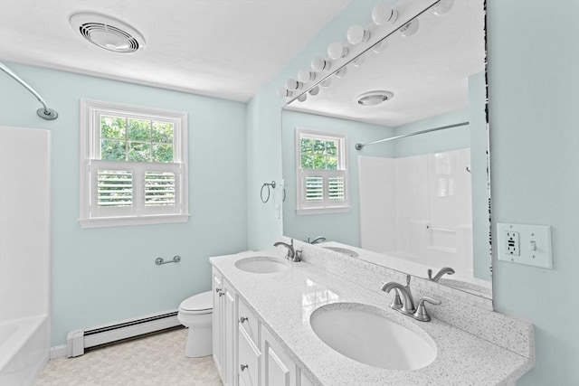 6 Kendall Vlg Unit 6, Cohasset, MA 02025 - bathroom with baseboard heating, plenty of natural light, shower / bath combination, and double vanity