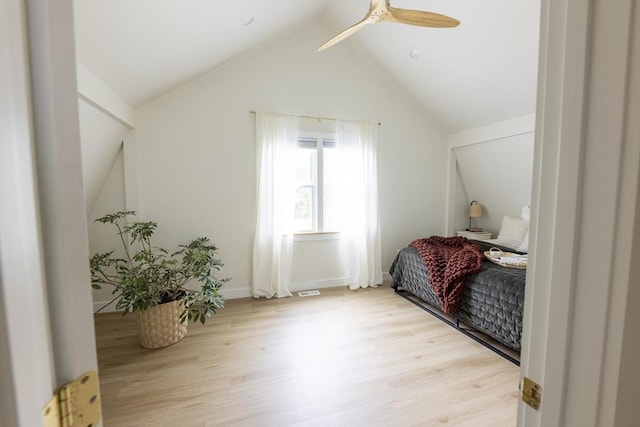 99 Dartmouth St, Westfield, MA 01085 - bedroom with light wood-style flooring, lofted ceiling, baseboards, and ceiling fan