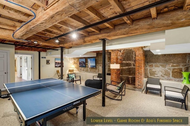 26 Winter St, Salem, MA 01970 - game room with wood ceiling with exposed beams