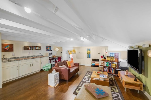 26 Winter St, Salem, MA 01970 - living area featuring dark wood-style flooring and rail lighting
