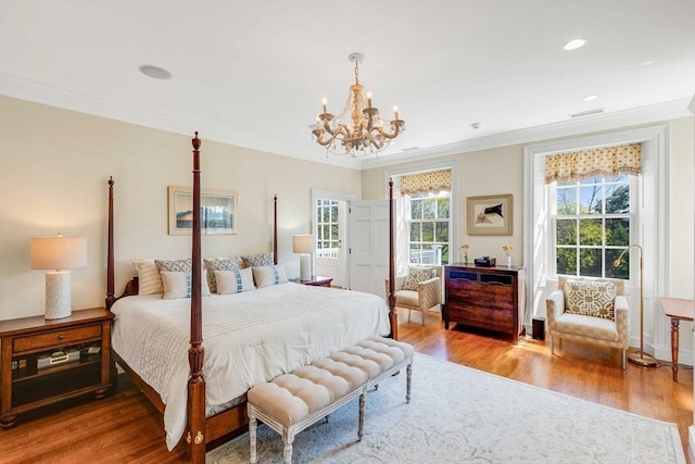 26 Winter St, Salem, MA 01970 - bedroom with a chandelier, ornamental molding, wood finished floors, and recessed lighting