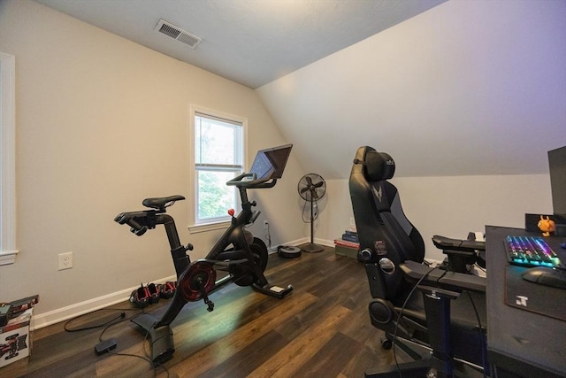 12 Fairmount Ave, Brockton, MA 02301 - exercise room with dark wood-style floors and vaulted ceiling