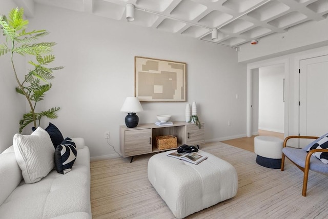 125 Lowell St Unit 3A, Somerville, MA 02143 - living area featuring baseboards, beam ceiling, and coffered ceiling