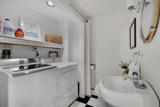 117 Parker Rd, Barnstable, MA 02655 - washroom with separate washer and dryer and tile patterned floors