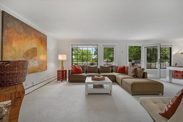 117 Parker Rd, Barnstable, MA 02655 - carpeted living area featuring a baseboard radiator