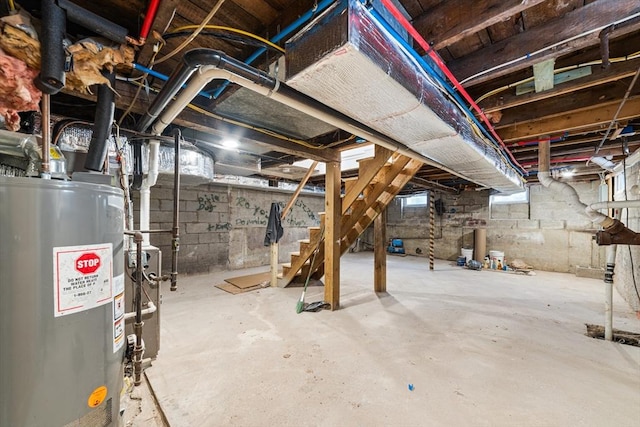 basement featuring gas water heater