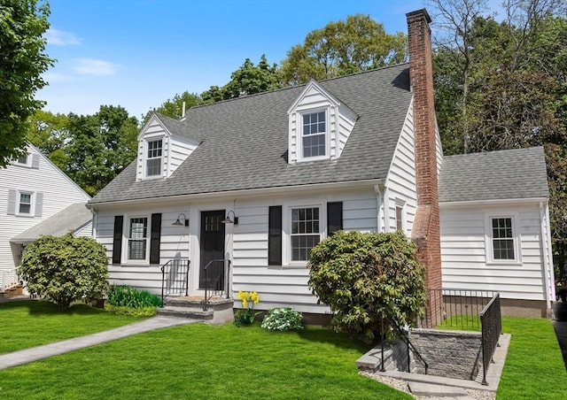 277 Vernon St, Norwood, MA 02062 - cape cod home featuring a chimney, a front lawn, and roof with shingles