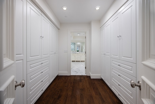 interior space with dark hardwood / wood-style flooring